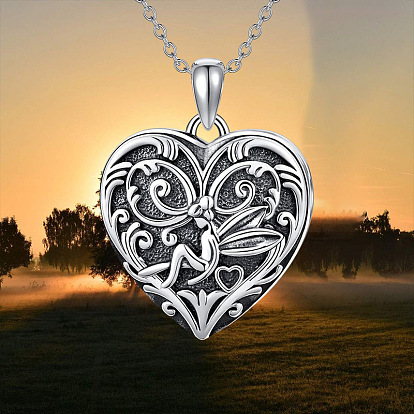 Vintage Alloy Embossed Fairy Heart Pendant Necklaces for Women