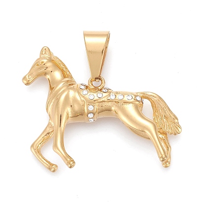 304 Stainless Steel Pendants, with Crystal Rhinestone, Horse