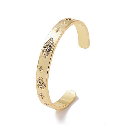 Cubic Zirconia Evil Eye & Star Open Cuff Bangle, Brass Jewelry for Women, Cadmium Free & Lead Free