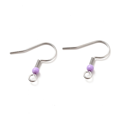 316 Surgical Stainless Steel Earring Hooks, with Beads and Horizontal Loop, Stainless Steel Color