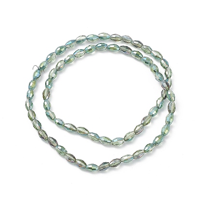 Electroplate Glass Beads Strands, Half Plated, Faceted, Oval, 6x4mm, Hole: 1mm