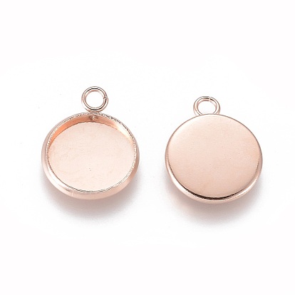 201 Stainless Steel Pendant Cabochon Settings, Plain Edge Bezel Cups, Flat Round