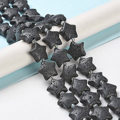 Natural Lava Rock Beads Strands, with Seed Beads, Star