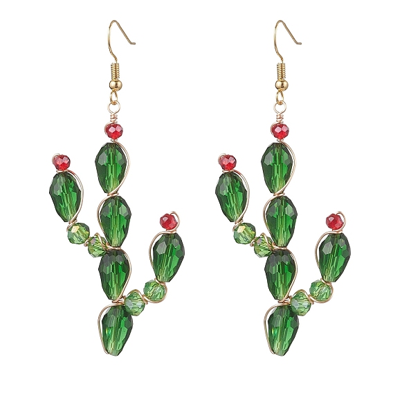 Серьги-подвески в виде кактусов из латунных стеклянных бусин