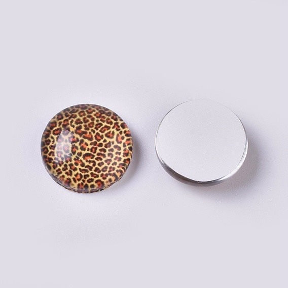 Glass Cabochons, Half Round with Leopard Print Pattern