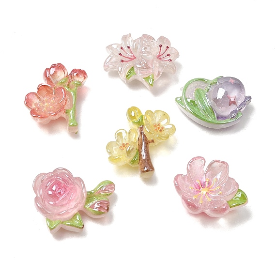Cabujones de resina transparente chapados, flor