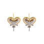 Латунные микро-паве прозрачные серьги-гвоздики из циркония, за половину пробурено бисера, без никеля , сердце с бантом