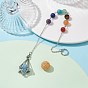 Chakra Mixed Synthetic & Natural Round Gemstone Pointed Dowsing Pendulums, Brass Macrame Pouch Stone Holder