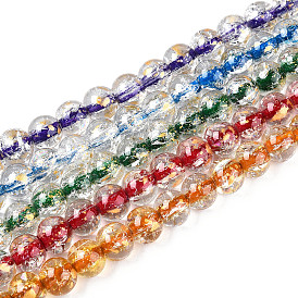 Хрустящие прозрачные стеклянные бусины нити, круглые, золотой фольгой