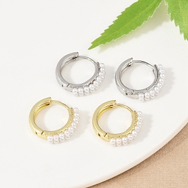 Серьги-кольца из искусственного жемчуга из латуни, долговечный, без кадмия и без свинца, стойки покрытие