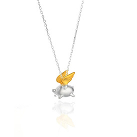 Duo Tone Alloy Pig Pendant Necklaces for Women