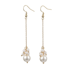 Shell Pearl Beaded Dangle Earring, with Brass Earring Hooks & Cable Chains, Round