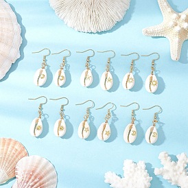 Серьги-подвески в форме ракушки, с 304 крючками для сережек из нержавеющей стали, медной проволокой и латунными кабошонами, золотые