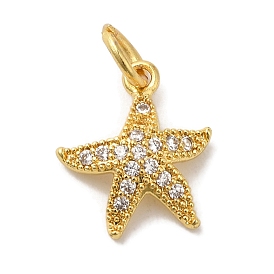 Brass Micro Pave Cubic Zirconia Pendants, Long-Lasting Plated, Cadmium Free & Lead Free, Starfish