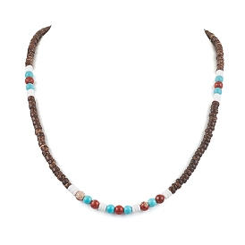 Summer Beach Natural Red Jasper & Synthetic Turquoise & White Shell & Coconut Beaded Necklaces