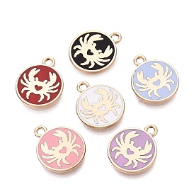 Alloy Enamel Pendants, Flat Round & Crab Charms, Rack Plating, Golden