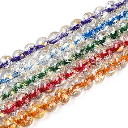 Хрустящие прозрачные стеклянные бусины нити, круглые, золотой фольгой