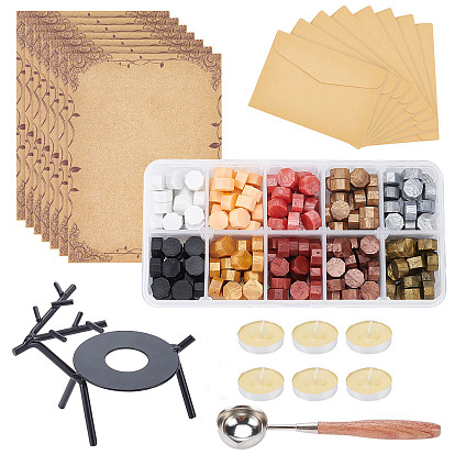 DIY Scrapbook Making Kits, Including Sealing Wax Particles, Baking Paint Iron Wax Furnace, Iron Wax Sticks Melting Spoon, Candle, Paper Envelopes, Paper Letter Stationery