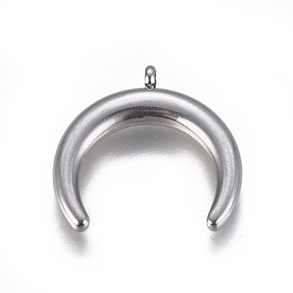 304 Stainless Steel Pendants, Double Horn/Crescent Moon