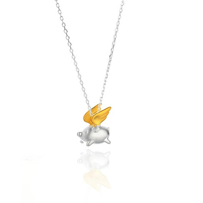 Duo Tone Alloy Pig Pendant Necklaces for Women