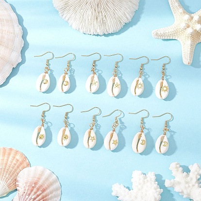 Серьги-подвески в форме ракушки, с 304 крючками для сережек из нержавеющей стали, медной проволокой и латунными кабошонами, золотые