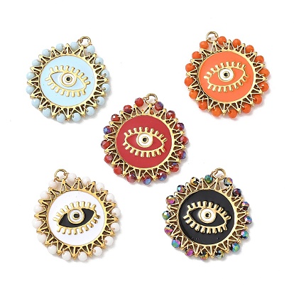 304 нержавеющей стальной эмали подвески, плоский круглый с оберегами от сглаза, с бисером, вакуумное покрытие pvd, долговечный, реальный 18 k позолоченный