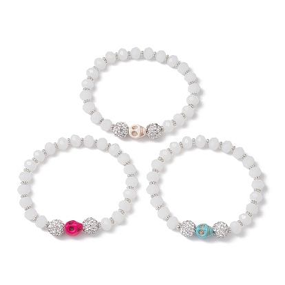 Halloween Skull Dyed Synthetic Turquoise & Glass Beaded Stretch Bracelets for Women Men