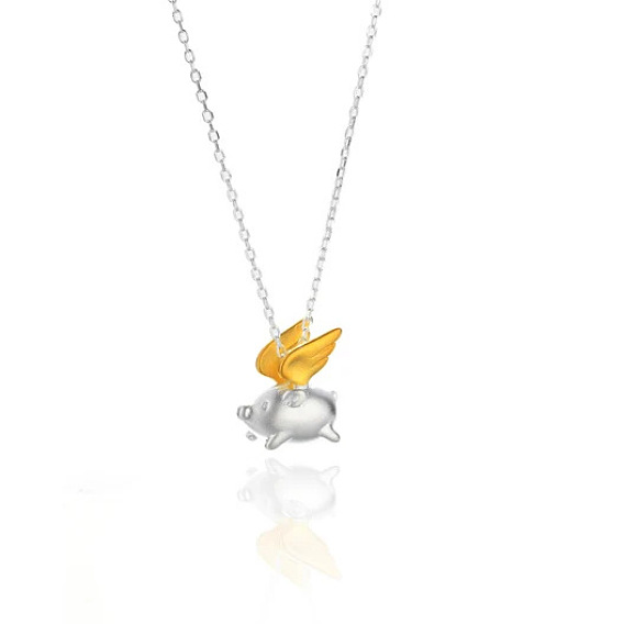 Duo Tone Alloy Pig Pendant Necklaces for Women