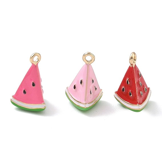 Alloy Enamel Pendants, Triangular Watermelon Charms, Golden