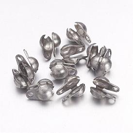 304 Stainless Steel Bead Tips, Calotte Ends, Clamshell Knot Cover, 6x4x3.5mm, Hole: 1mm, Inner Diameter: 3mm