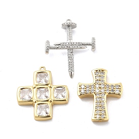 Латунные микропаве прозрачные подвески с фианитом, крест прелести, стойки покрытие, долговечный, без свинца и без кадмия
