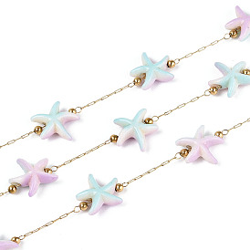 Ручная работа 316 цепочки из нержавеющей стали в форме морской звезды, с синтетической бирюзой и бусинами из нержавеющей стали, пайки, с катушкой, реальный 18 k позолоченный