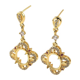 Rack Plating Brass with Cubic Zirconia Stud Earrings Finding, Lead Free & Cadmium Free, Flower