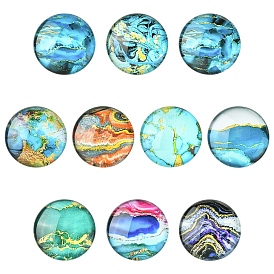 Glass Marbleize Cabochons, Flat Round