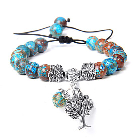 Alloy Tree of Life Charm Bracelet, Natural Mixed Stone Braided Adjustable
 Bracelet