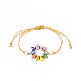 Glass Seed Sunflower Braided Bead Bracelet, Nylon Adjustable Bracelet for Women