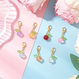 7шт. стеклянные круглые подвесные украшения, с акриловыми листочками и застежками-лобстерами из сплава