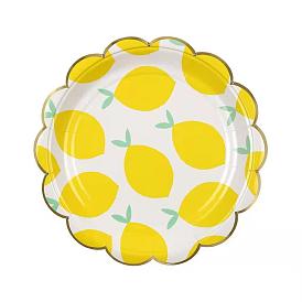 Paper Dishes, Disposable Plates, Party Supplies, Flower with Lemon Pattern