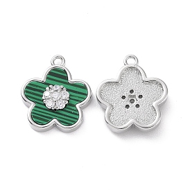 Ion Plating(IP) Brass Micro Pave Cubic Zirconia Pendants, with Shell, Flower
