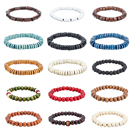 15шт 15 набор круглых, столбчатых и дисковых браслетов из деревянных бусин