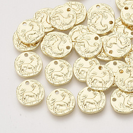 Alloy Charms, Flat Round with Lion