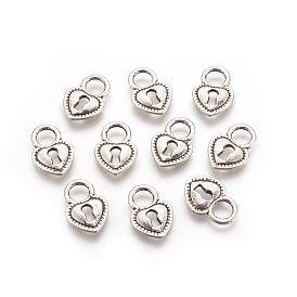 Tibetan Style Alloy Padlock Pendants, Lead Free and Cadmium Free, Heart, about 12mm wide, 17.5mm long, Hole: 5.5mm