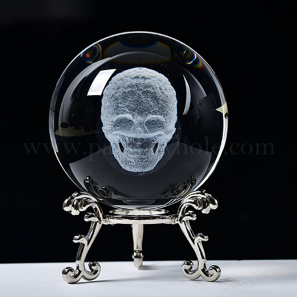 Boule de cristal de crâne sculpté, décoration de sphère de verre ...