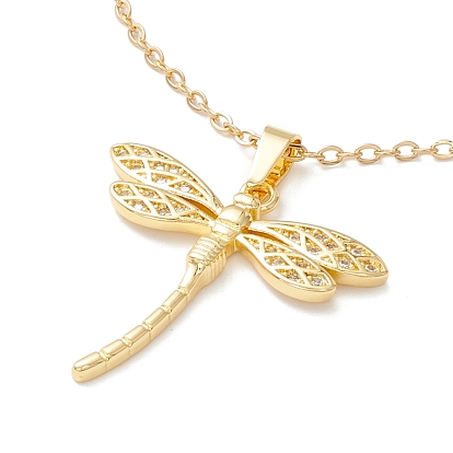 Clear Cubic Zirconia Dragonfly Pendant Necklace, 304 Stainless Steel Jewelry for Women