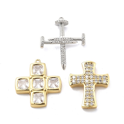 Латунные микропаве прозрачные подвески с фианитом, крест прелести, стойки покрытие, долговечный, без свинца и без кадмия