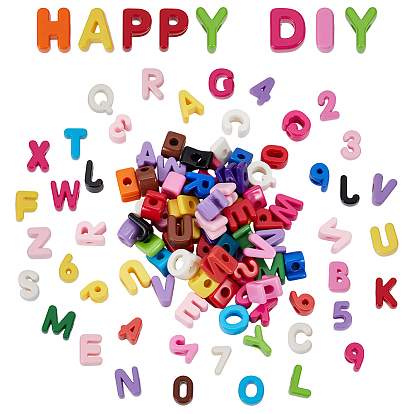 72шт. наборы непрозрачных акриловых бусин, бусины с большим отверстием, буква ~ z & число 0~9