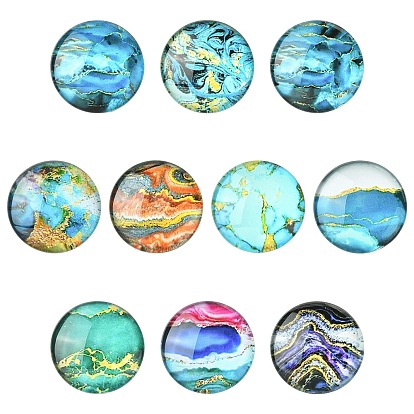 Glass Marbleize Cabochons, Flat Round