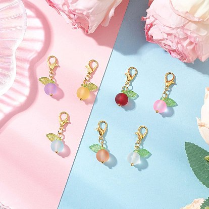 7шт. стеклянные круглые подвесные украшения, с акриловыми листочками и застежками-лобстерами из сплава