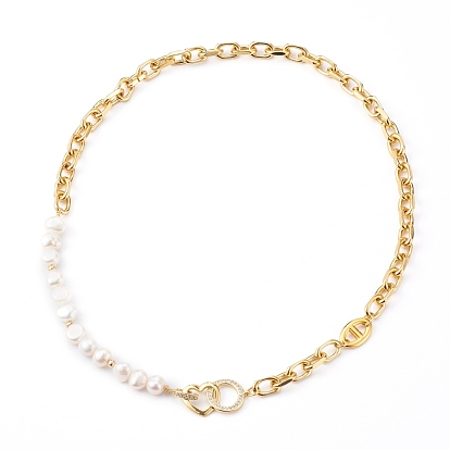 Collares pendientes de circonita cúbica transparente micro pavé de latón, con cuentas de perlas naturales, anillo con el corazón
