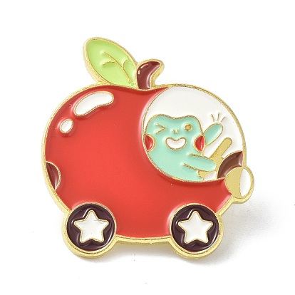Cartoon Apple & Frog Enamel Pin, Alloy Enamel Brooch Pin for Clothes Bags, Golden